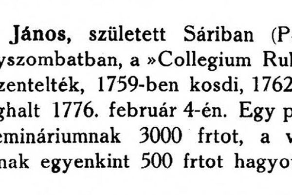 Petrányi János (1732-1776) plébános,Sári község szülötte