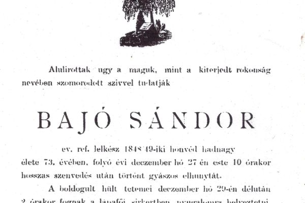 Bajó Sándor református lelkész, 184849-es honvédhadnagy életútjának dabasi vonatkozásai